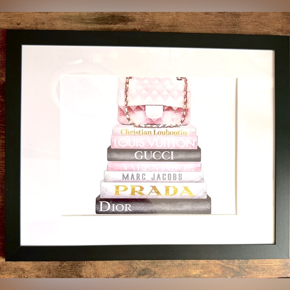 New Framed Luxe Bag Atop Luxe Books print - Amazing for Photo Backdrop or Decor